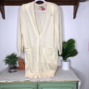 Vtg BIS Beverly Hills Women's Wool Button Front Cardigan Sweater Cream Medium